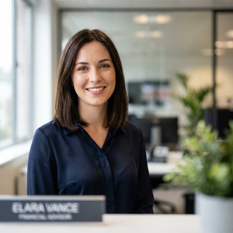 A Courcef client adviser smiling in a modern, naturally lit office